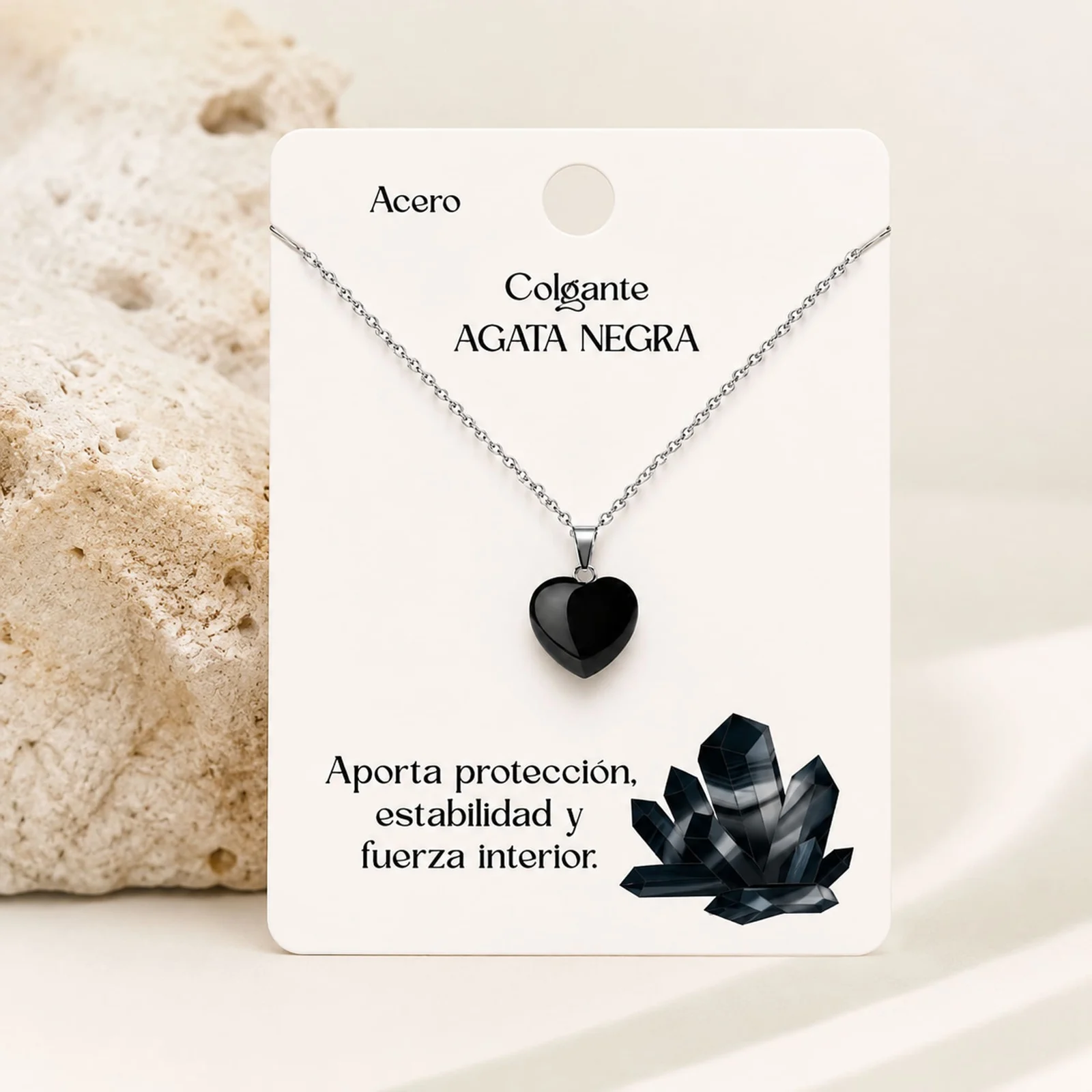 Colgante Piedra Ágata Negra con cadena Acero Inoxidable