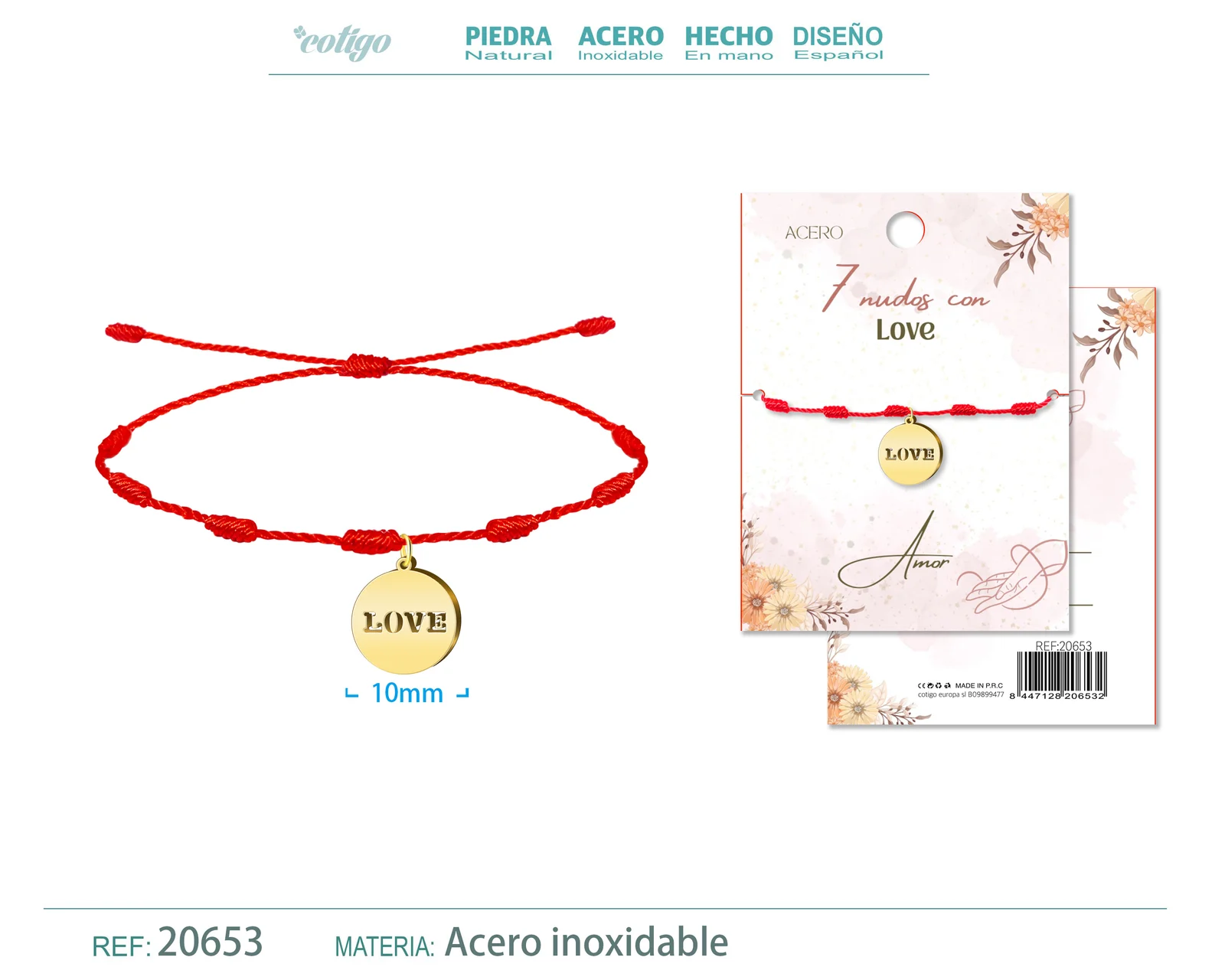 PULSERA 7 NUDOS CON LOVE COLOR DORADO