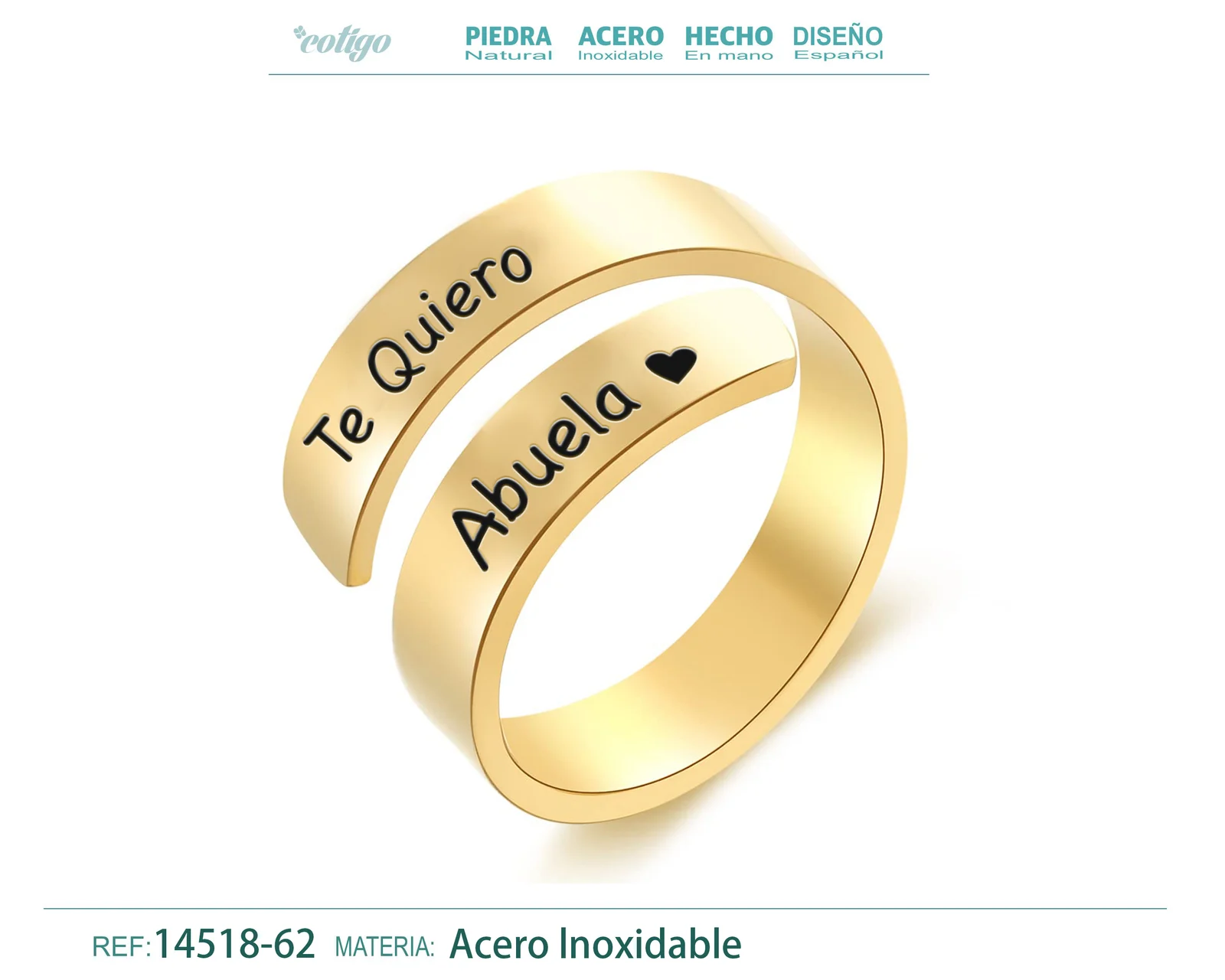 Anillo Acero con Mensaje Espa?ol Dorado