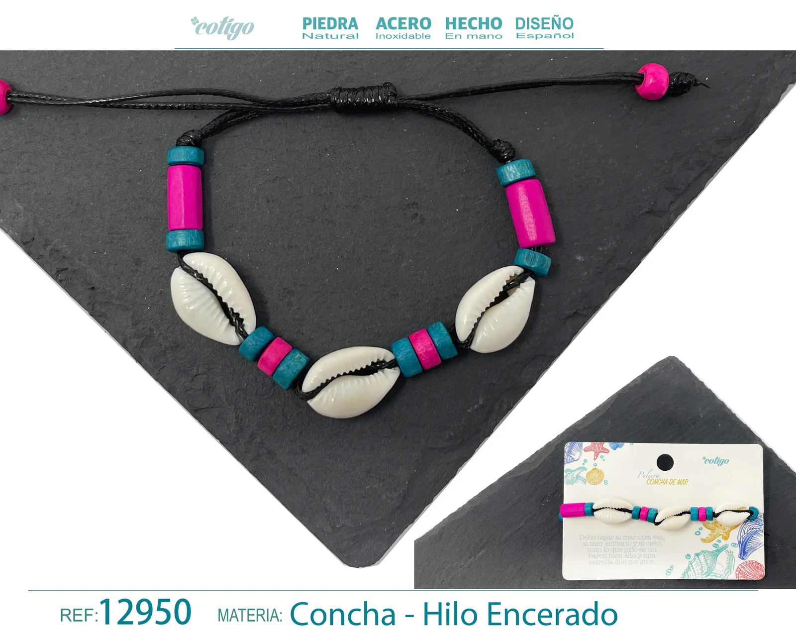 PULSERA HILO ENCERADO DE CONCHA