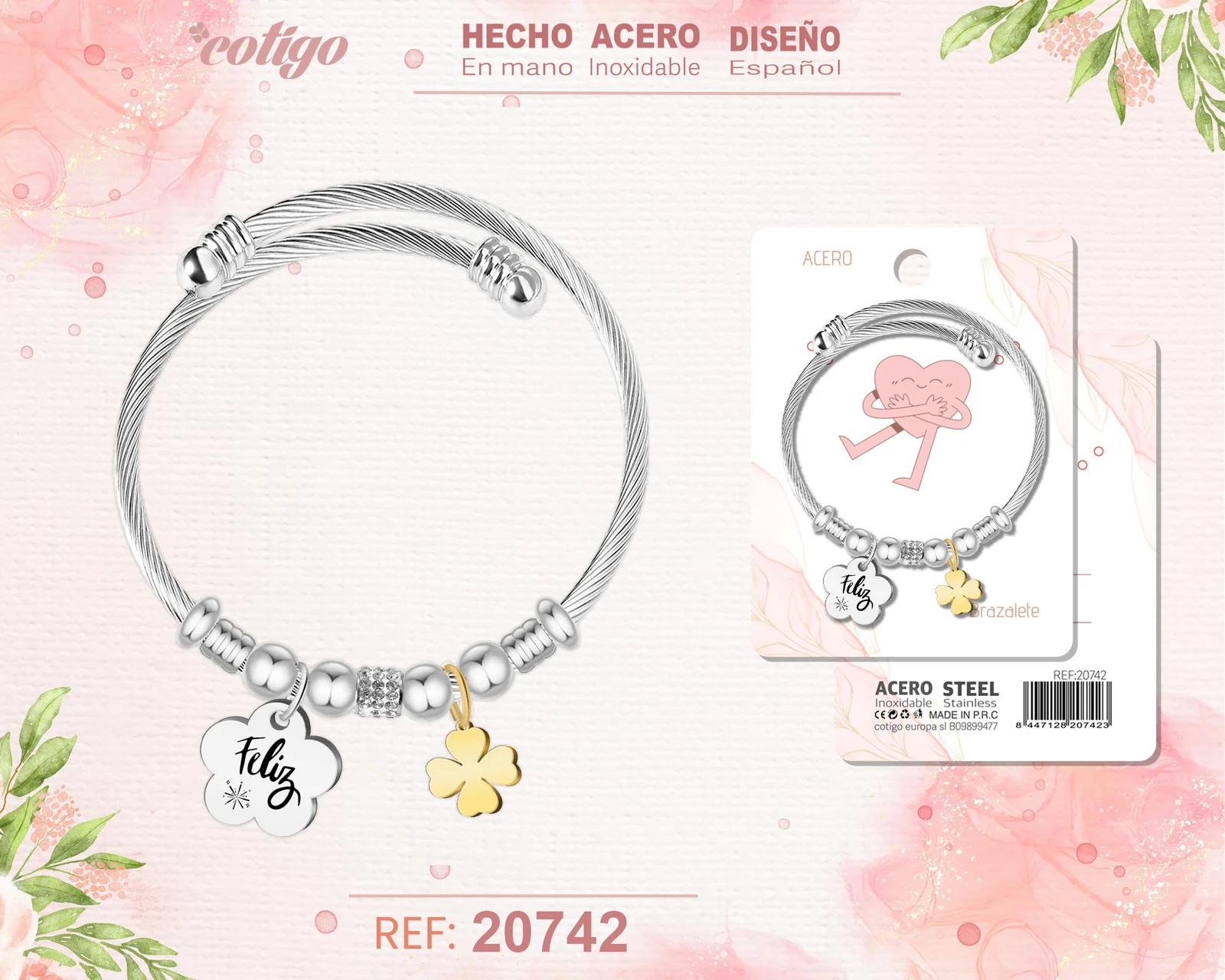 BRAZALETE ACERO CON PALABRA: FELIZ