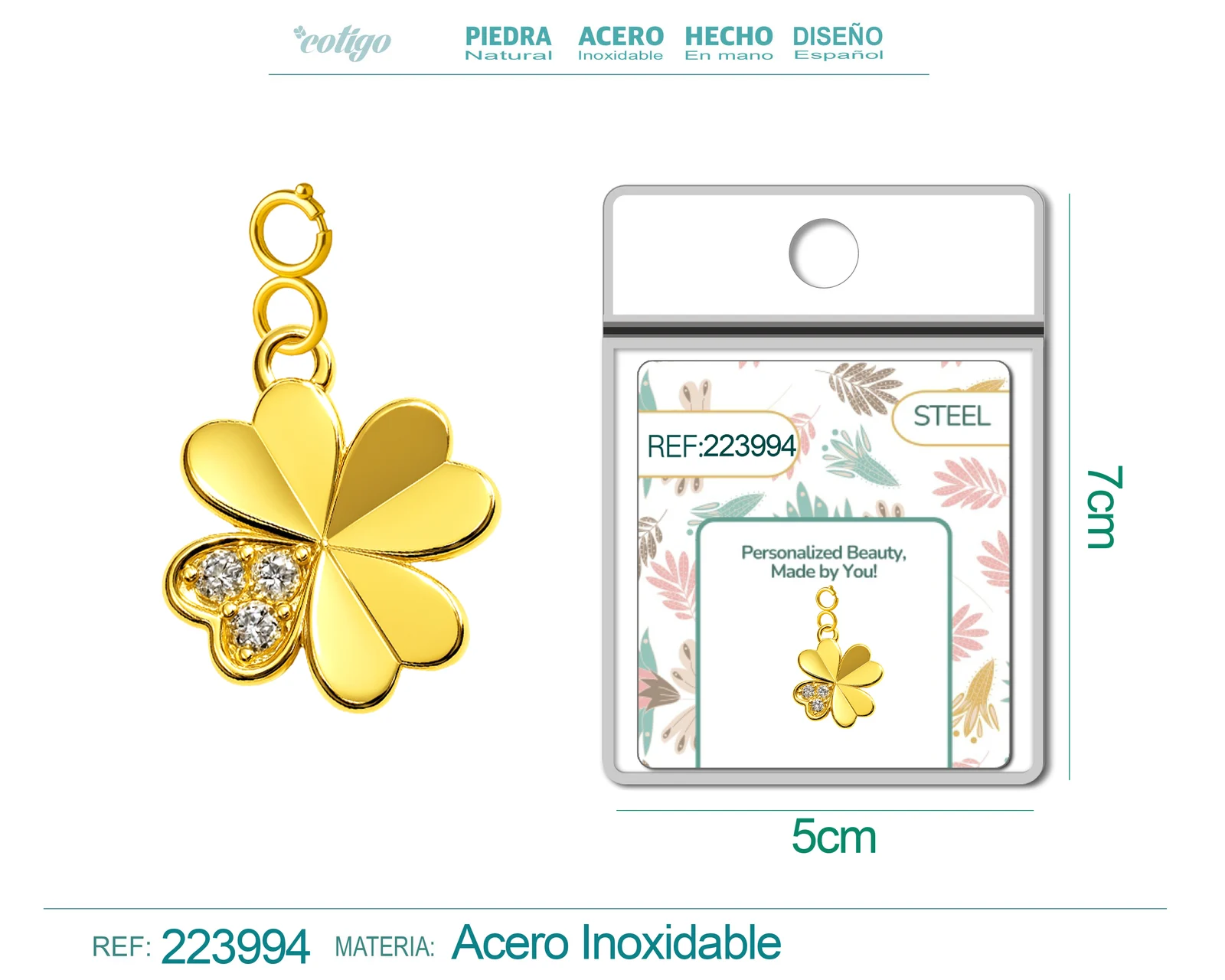 CHARM DE COBRE CHAPADO A ORO 14K CON CIRCONITA-CON CIERRE