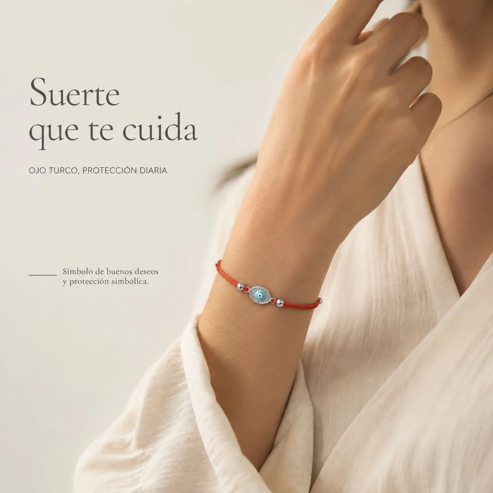 Pulsera Hilo encerado Rojo CON OJO TURCO Plateado