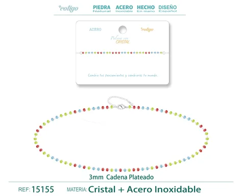 PULSERA ACERO COLOR PLATEADO CON BOLA CRISTA