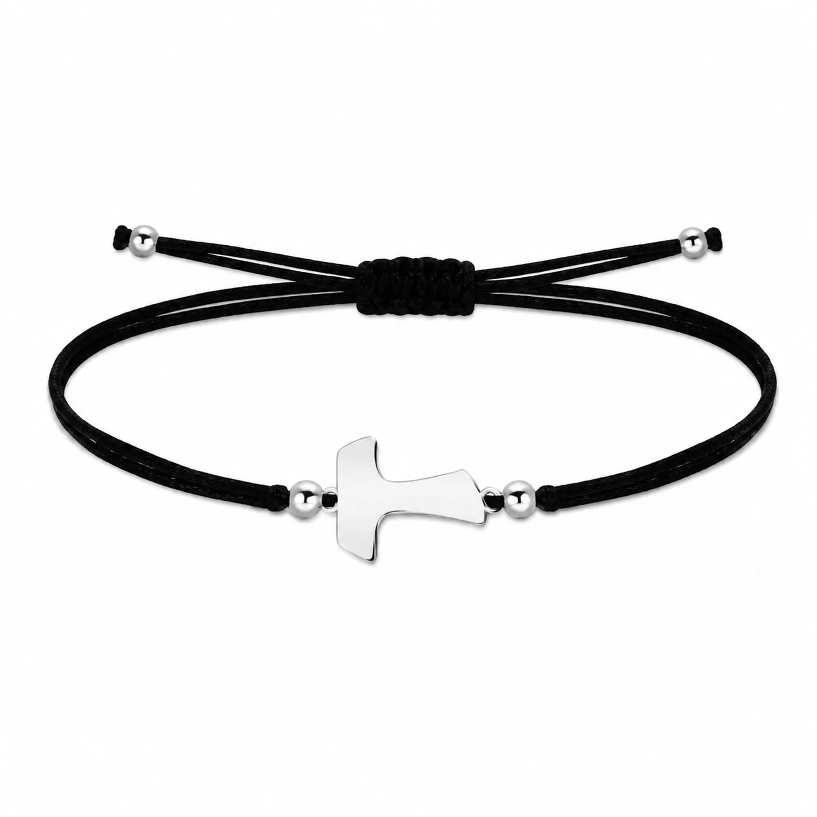 PULSERA CRUZ TAU PLATEADO DE HILO EN.NEGRO