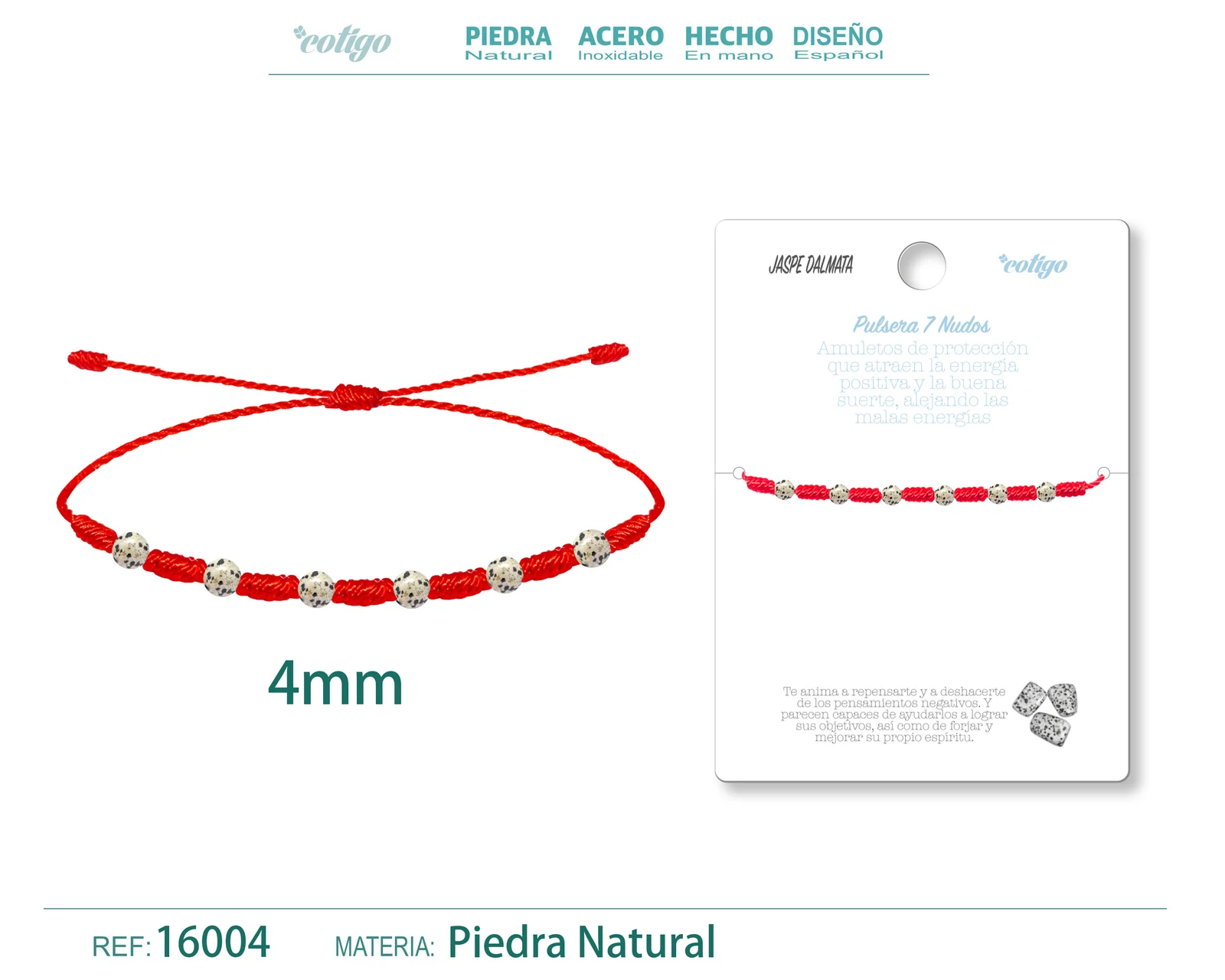 PULSERA 7 NUDOS CON  JASPE DALMATA 4MM