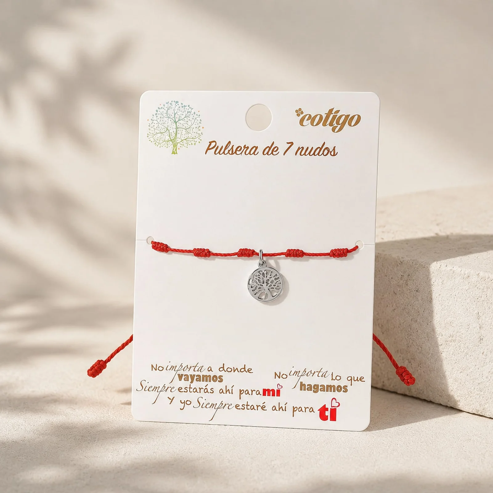 PULSERA 7 NUDOS CON ÁRBOL DE LA VIDA ACERO PLATEADO