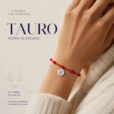 PULSERA 7 NUDOS CON TAURO ACERO. COLOR PLATEADO