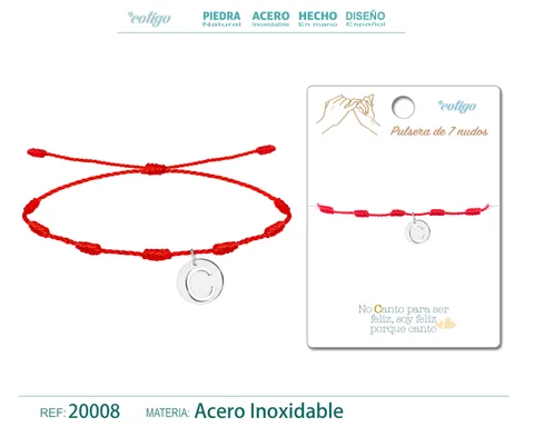 PULSERA 7 NUDOS CON LETRA C COLOR PLATEADO