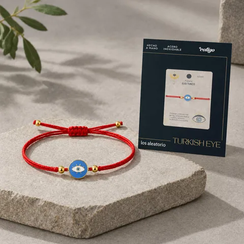 Pulsera Hilo encerado Rojo CON OJO TURCO Dorado