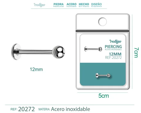 PIRERCING ACERO ANTIALERGICO COLOR PLATEADO
