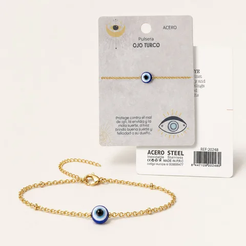 PULSERA OJO TURCO ACERO COLOR DORADO