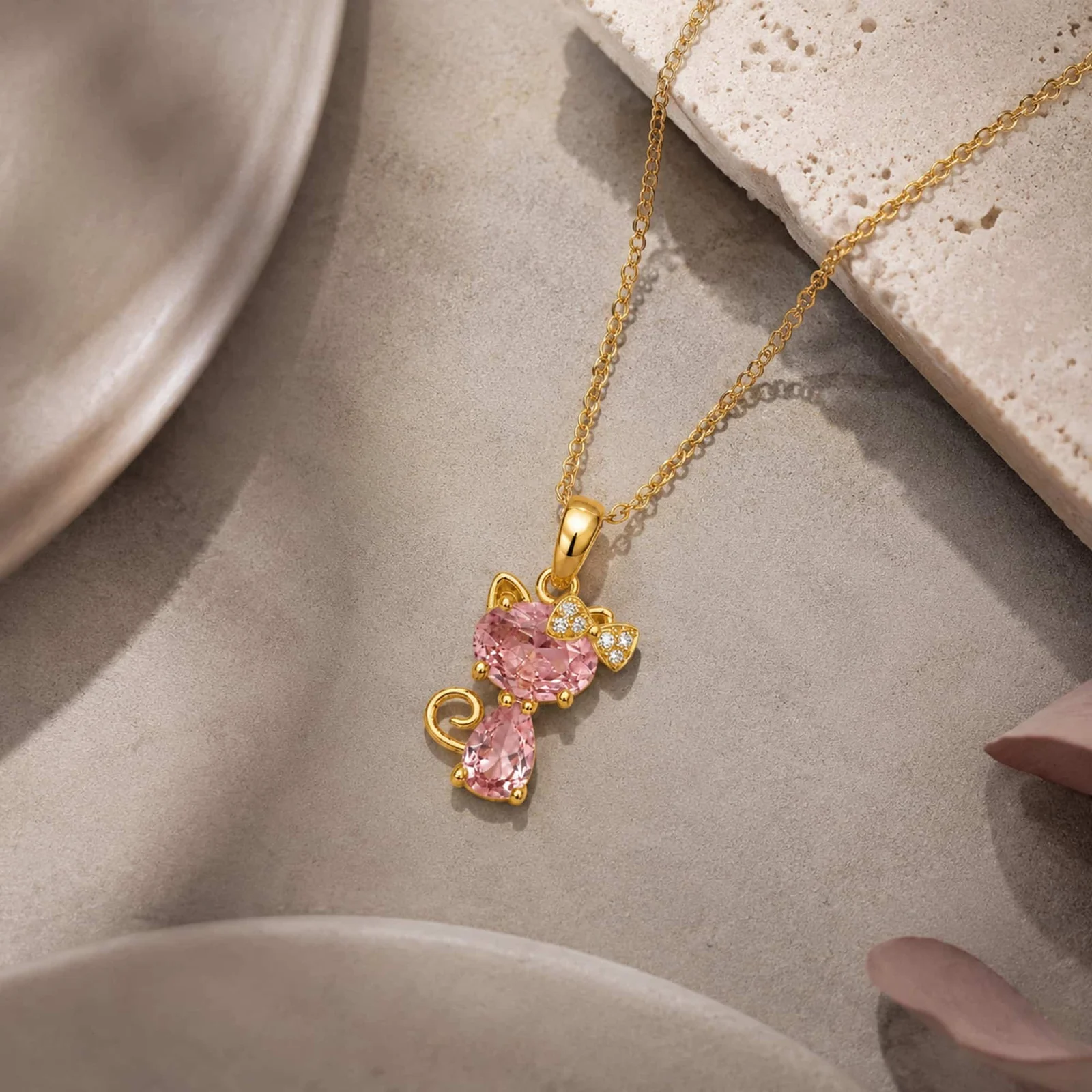 Colgangte Cobre con Circonita Colar Dorado y Cadena Acero