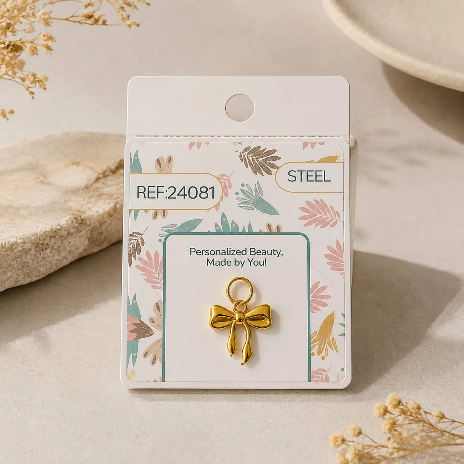 CHARM ACERO DORADO CHAPADO ORO 14 K