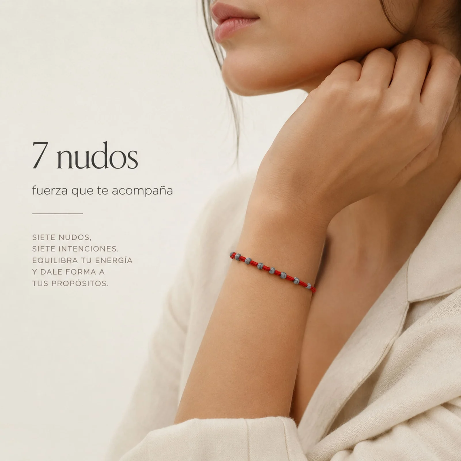 PULSERA 7 NUDOS CON  JASPE DE RED NEGRA 4MM