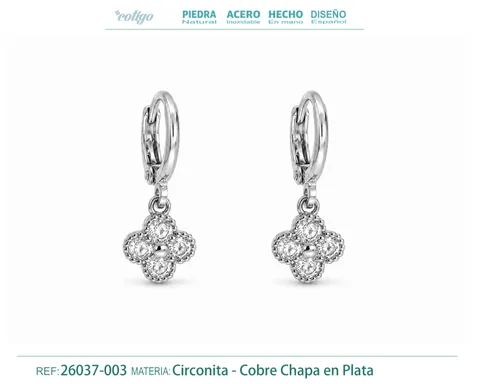 Brinco de argola com pendente de zircónia cúbica prateada