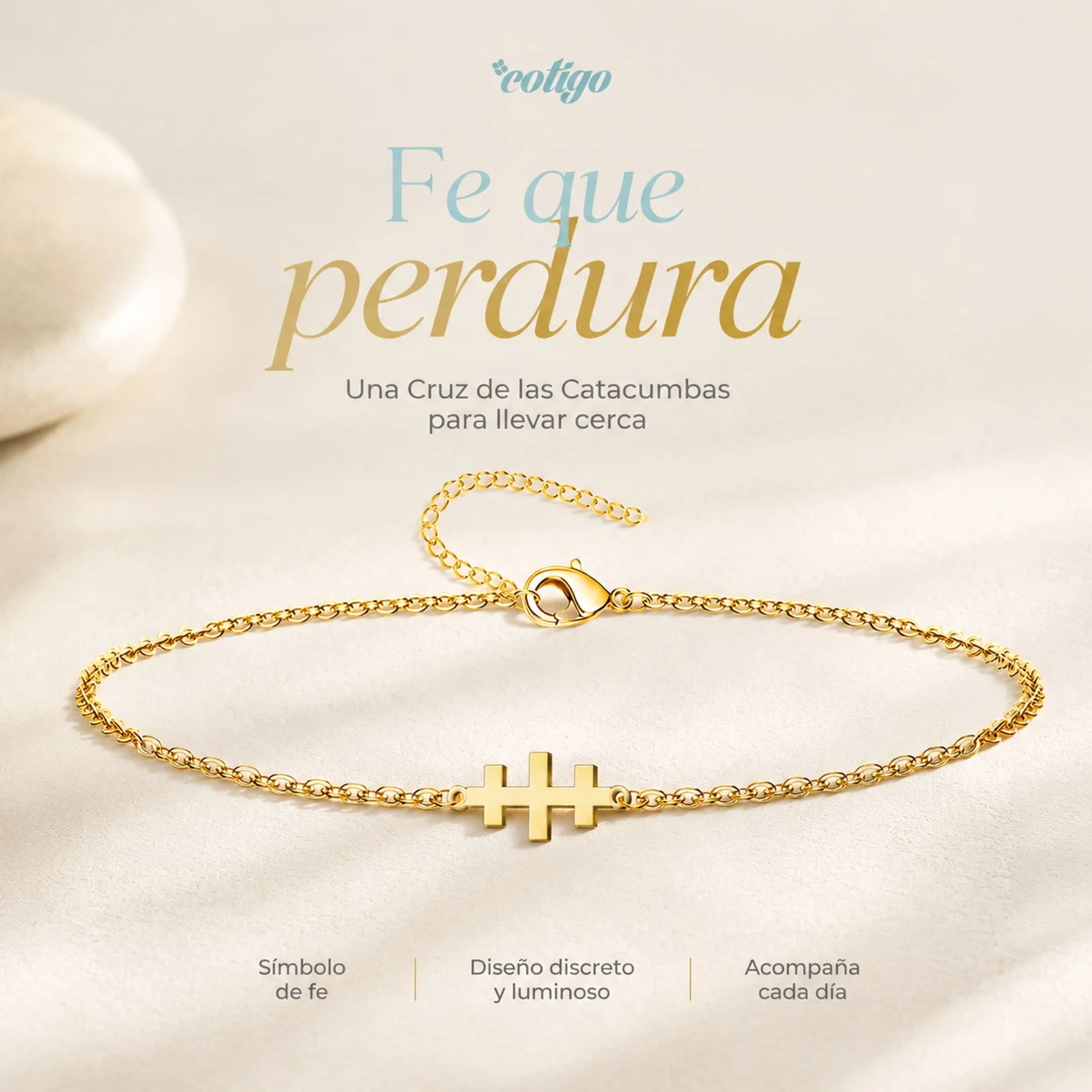 PULSERA CRUZ CATACUMBASACERO DORADO