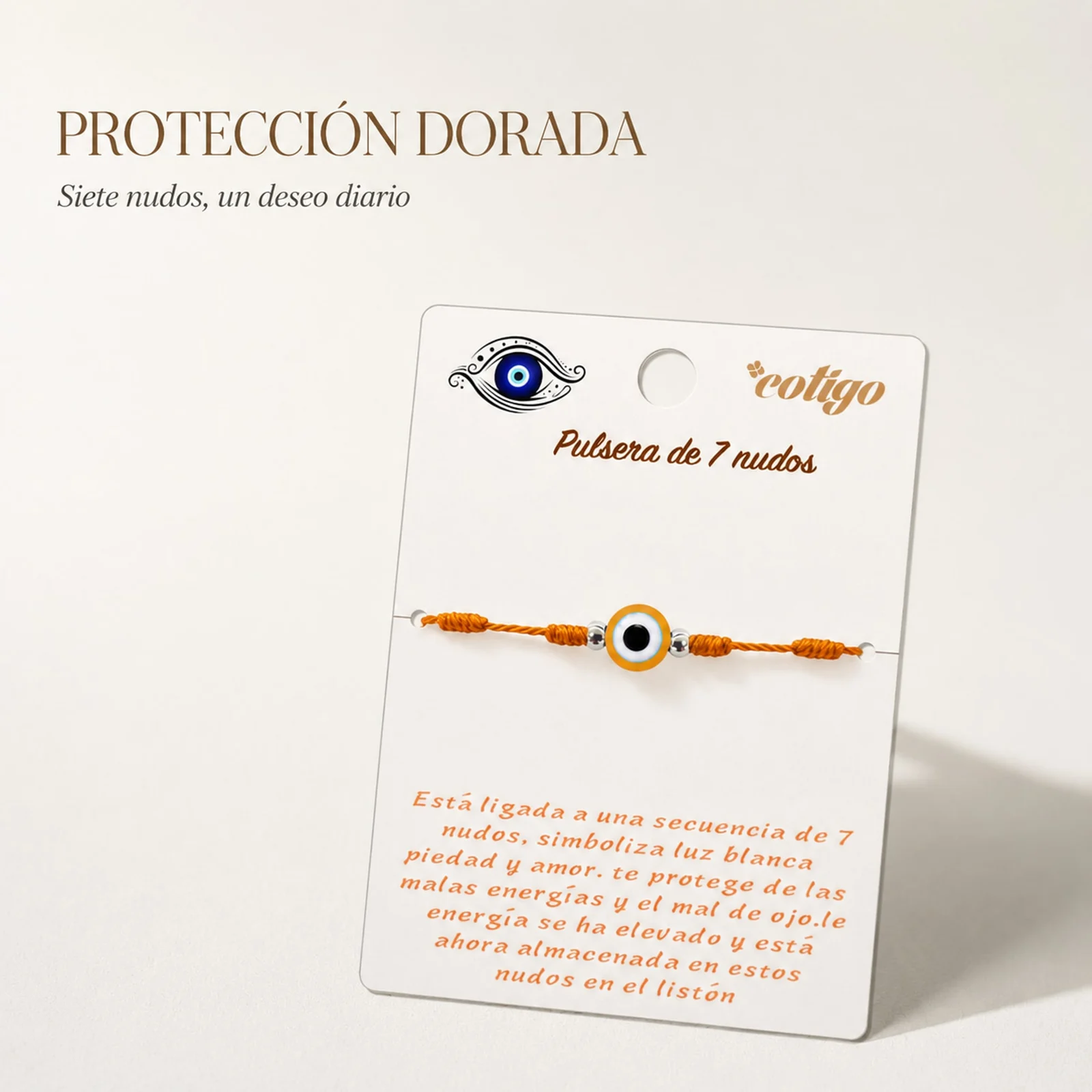 PULSERA 7 NUDOS DORADO CON OJO TURCO