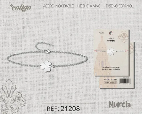 PULSERA TREBOL DE TRES HOJA ACERO PLATEADO