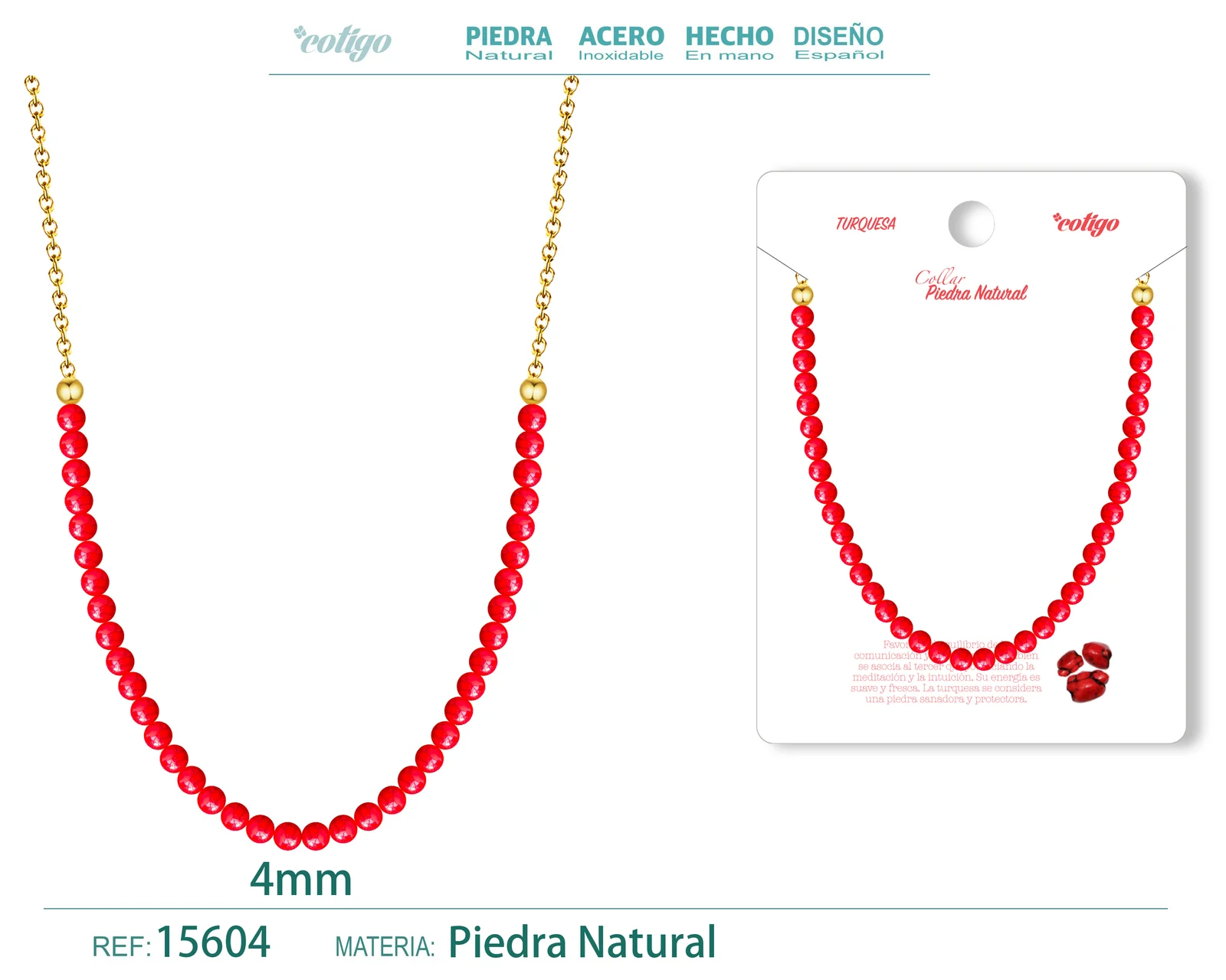 COLLAR TURQUESA ROJO 4MM