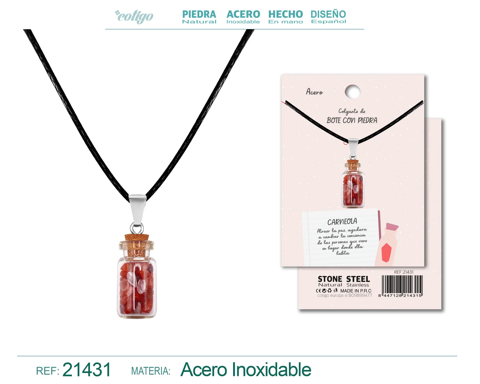 COLGANTE BOTE DE DESEO CON CARNEOLA