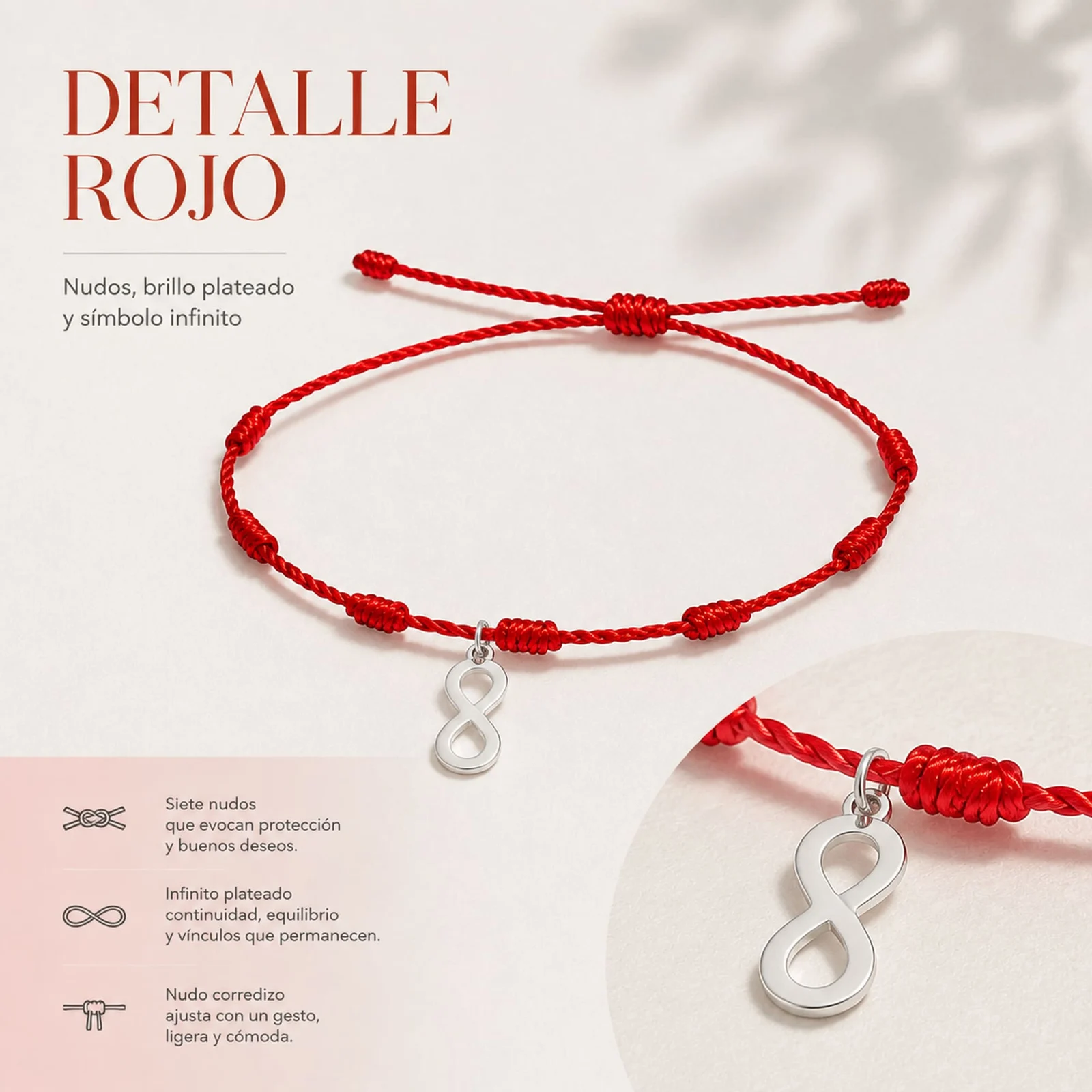 PULSERA 7 NUDOS CON SÍMBOLO INFINITO ACERO PLATEADO