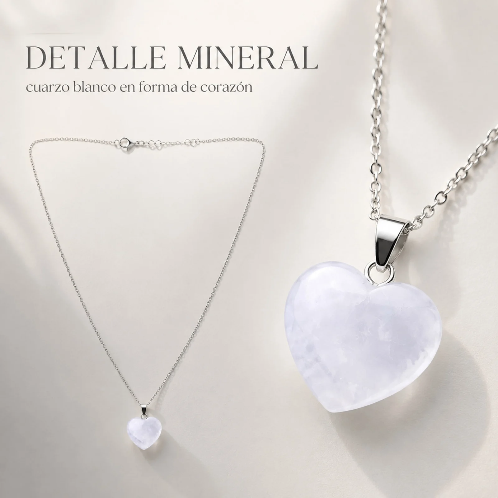 Colgante Piedra Cuarzo Blanco con cadena Acero Inoxidable