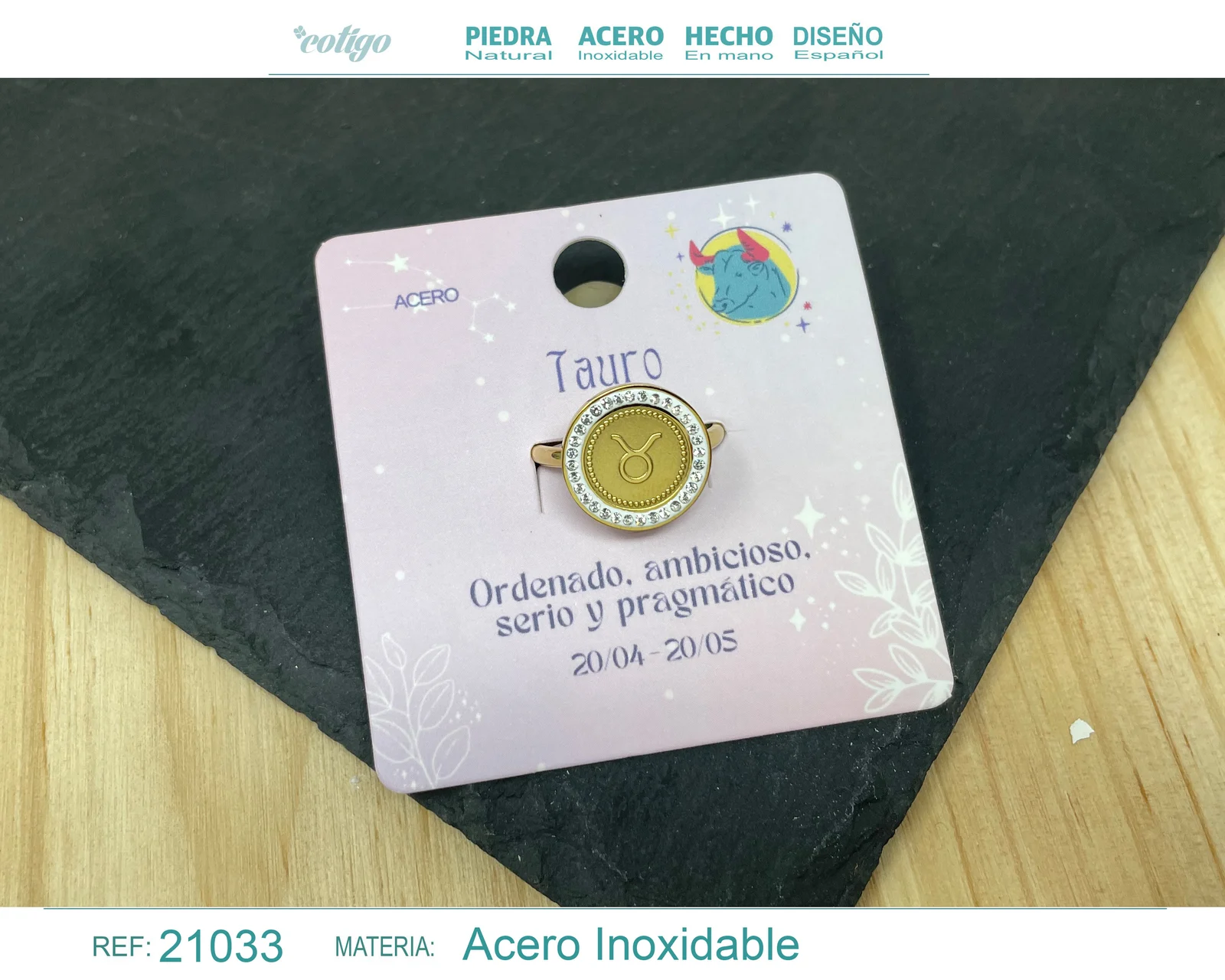 ANILLO TAURO ACERO COLOR DORADO
