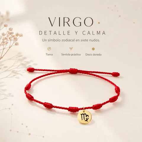 PULSERA 7 NUDOS CON VIRGO ACERO. COLOR DORADO