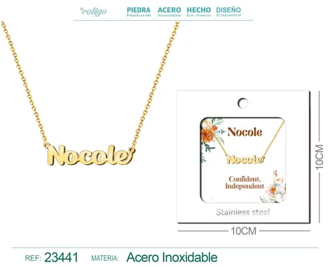 COLLAR NOMBRE INGLES NOCOLE ACERO CON SOBRE