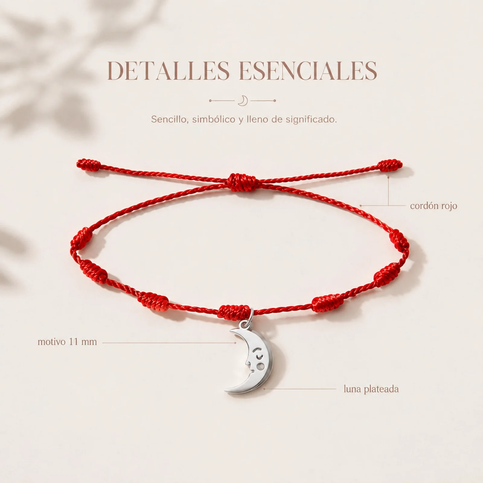 PULSERA 7 NUDOS CON LUNA COLOR PLATEADO
