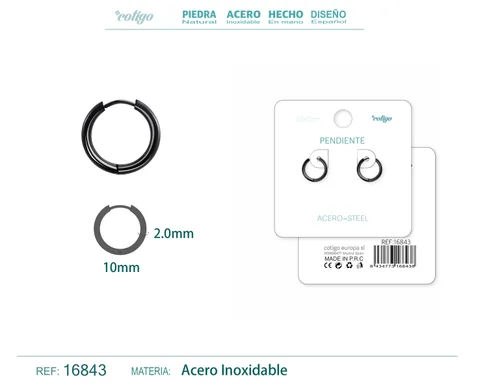 PENDIENTE ARO ACERO 2.0X10 MM NEGRO