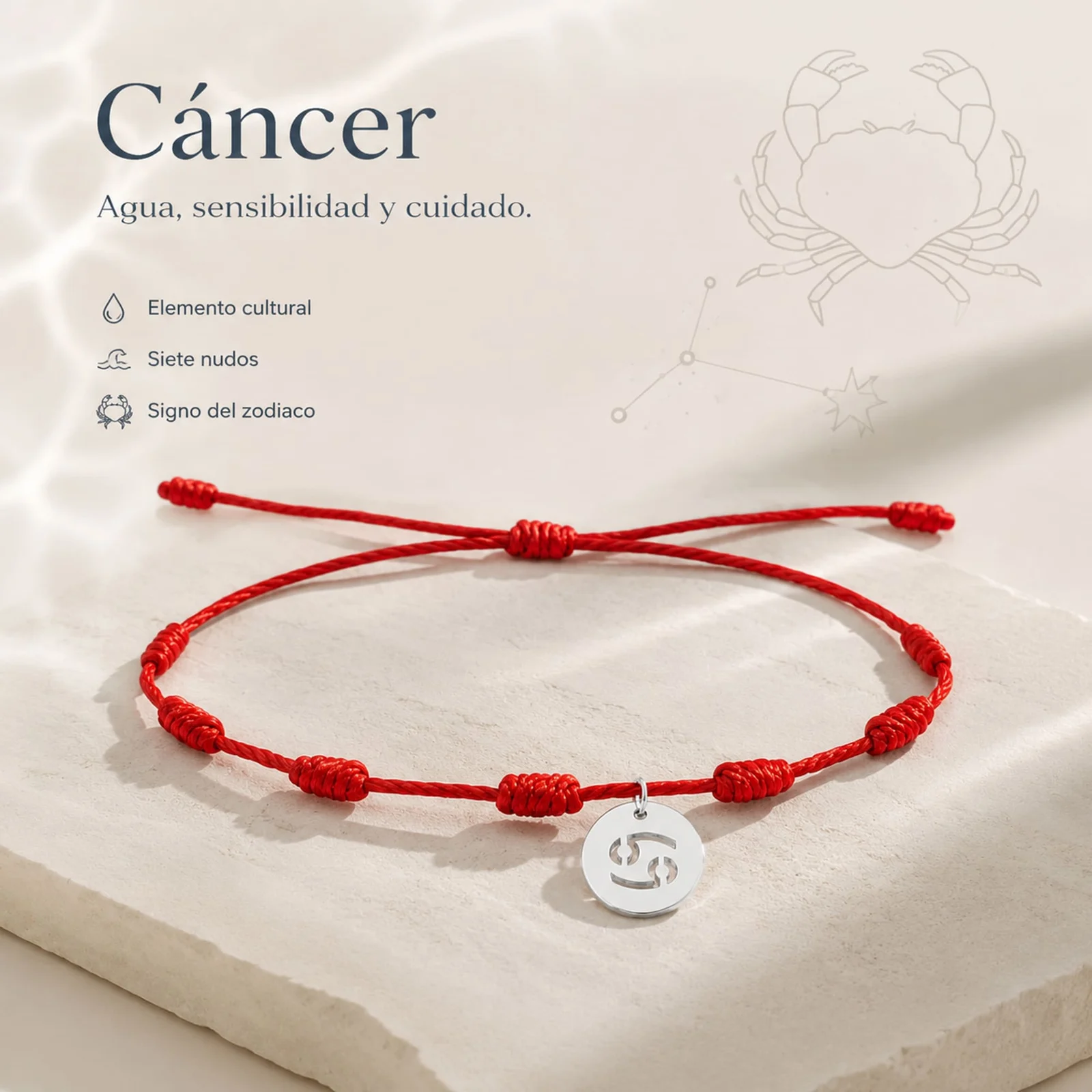PULSERA 7 NUDOS CON CÁNCER ACERO. COLOR PLATEADO