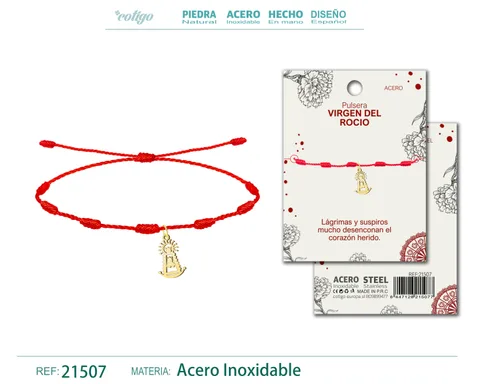 PULSERA 7 NUDOS CON COLGANTE VIRGEN DE ROCÍO ACERO DORADO