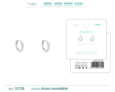 ARO ACERO 8MM PLATEADO CON CIRCONITA TRANSPARENTE