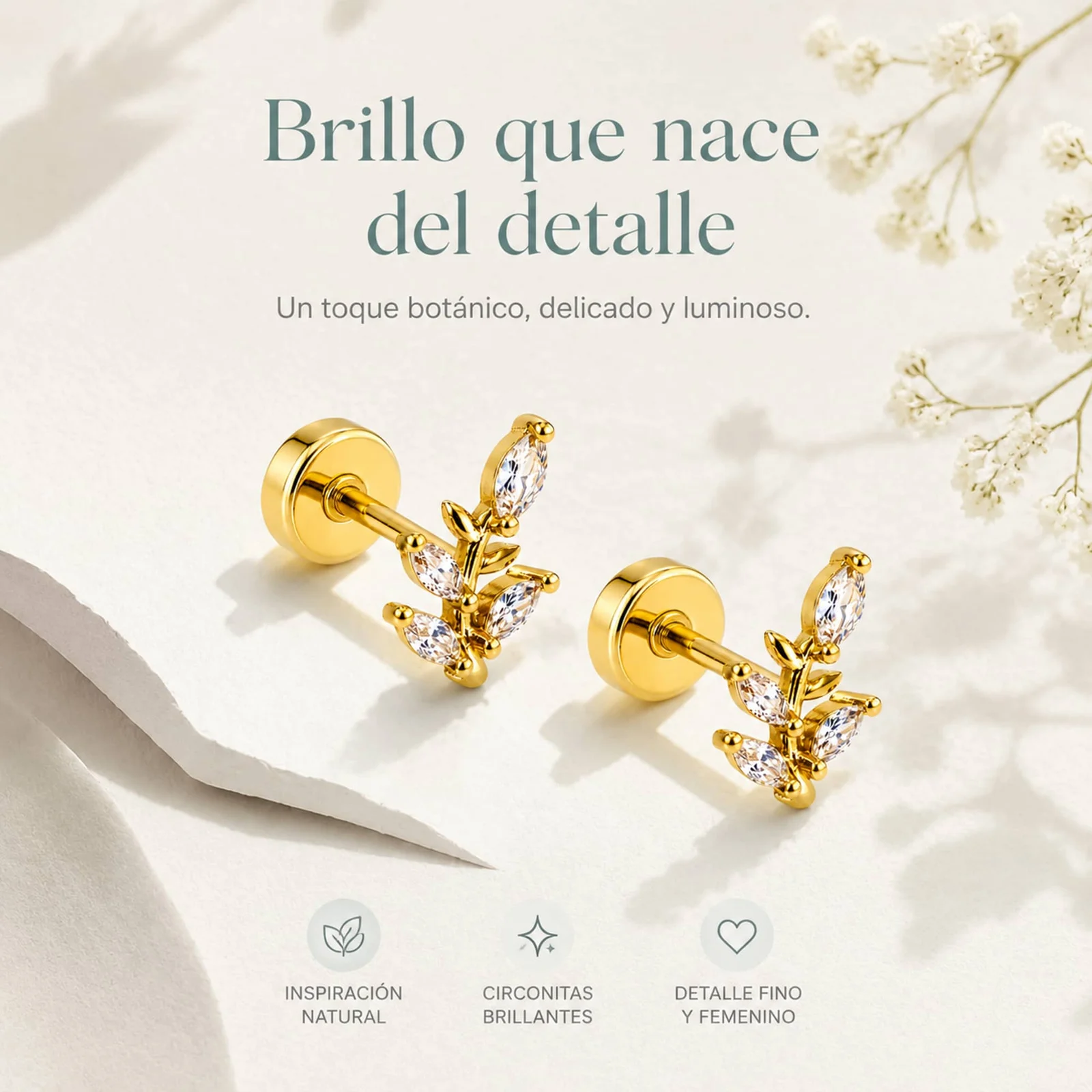 Pendiente-Piercing Bañado Oro 18K y con Circonita