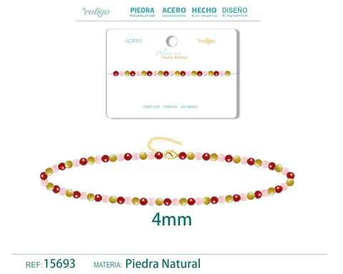 PULSERA CARNEOLA+ JADE AMARILLO+CUARZO ROSA 4MM