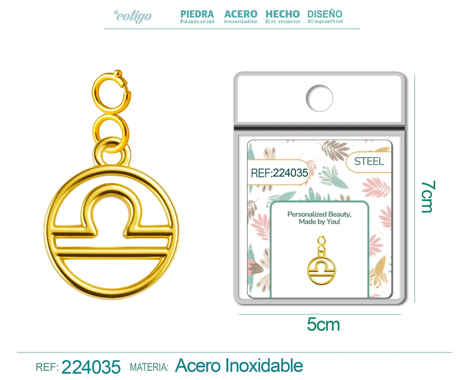 CHARM DE ZODÍACO BALANÇA ACERO COLOR DORADO-CON CIERRE