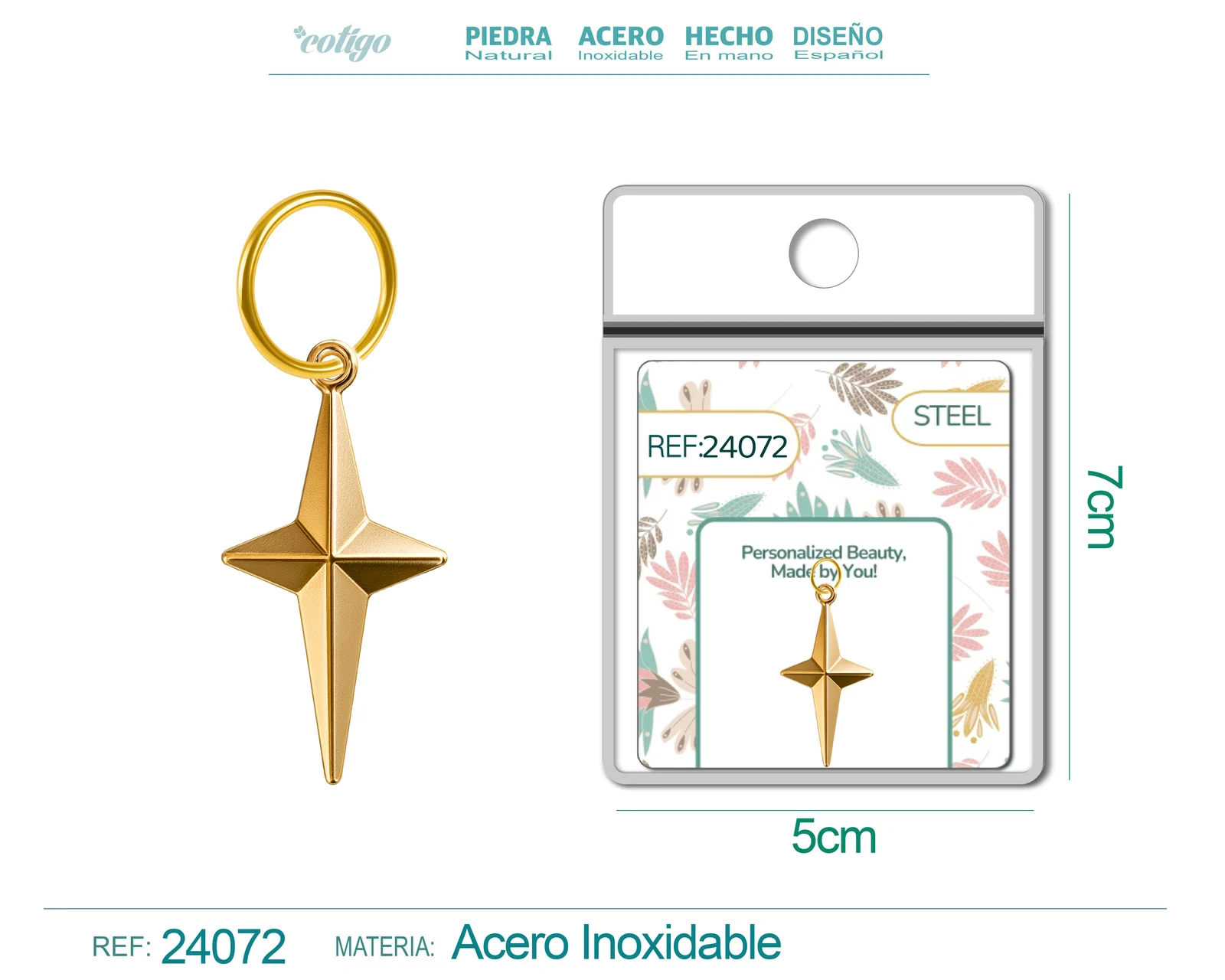 CHARM ACERO DORADO CHAPADO ORO 14 K