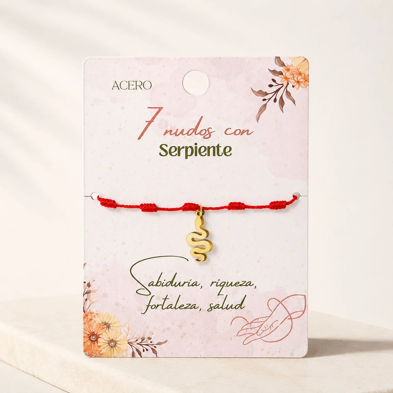 PULSERA 7 NUDOS CON SERPIENTE COLOR DORADO