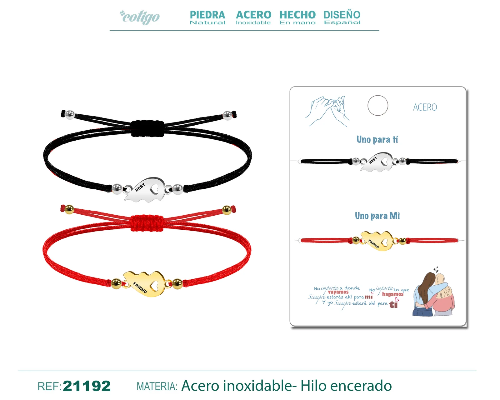 PULSERA MEDIA CORAZON ACERO HILO