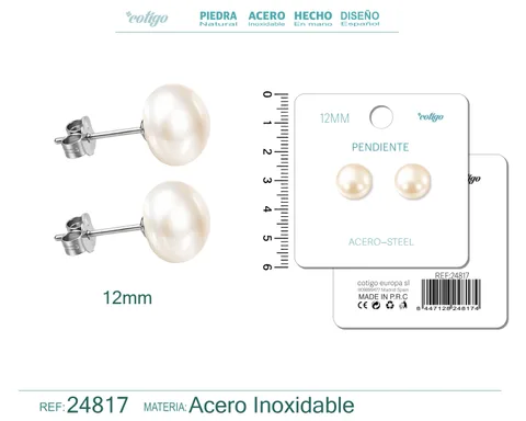 PENDIENTE DE PERLA OVLADA  12MM CON ACCESORIO ACERO