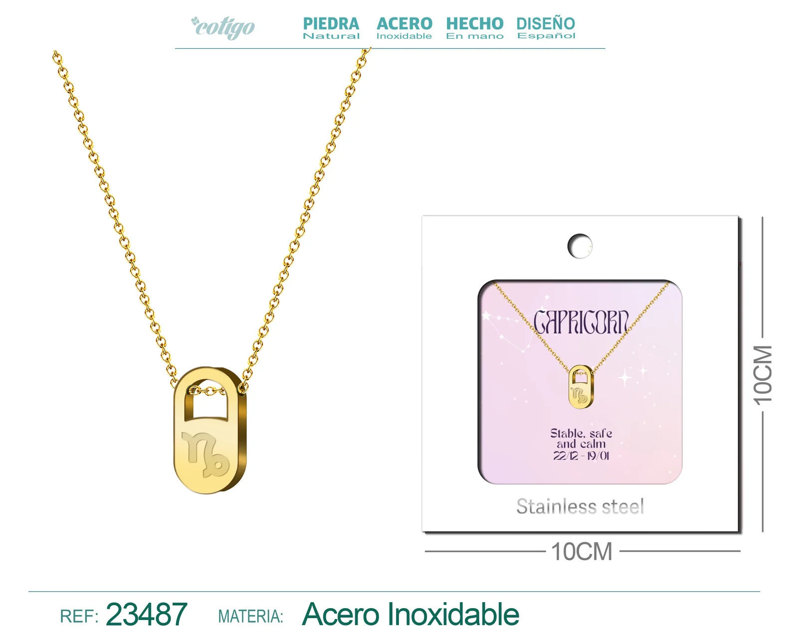 COLLAR ZODIACO INGLES CAPRICORN ACERO CON SOBRE