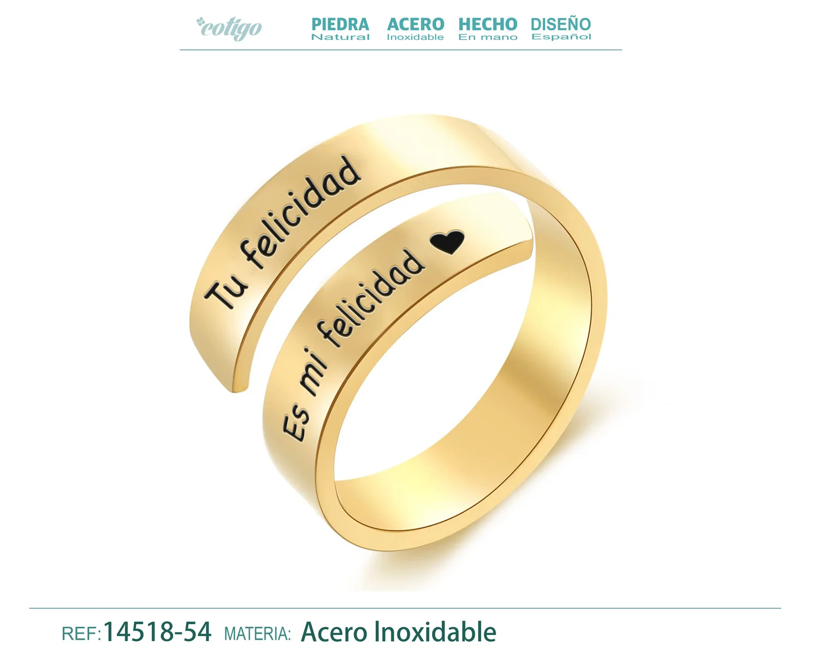 Anillo Acero con Mensaje Espa?ol Dorado