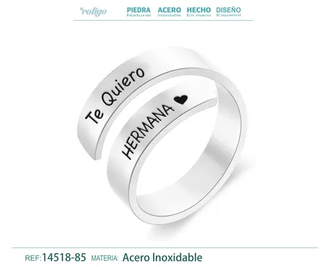 Anillo Acero con Mensaje Espa?ol Plateado