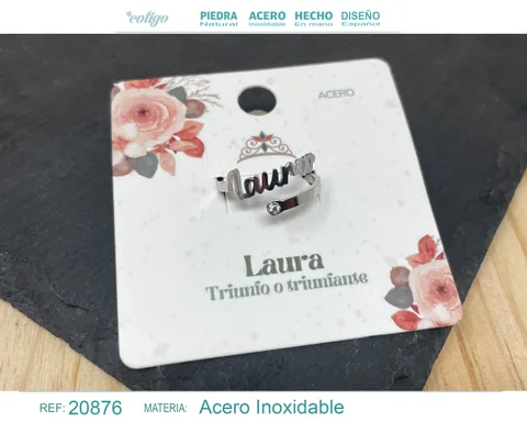 ANILLO NOMBRE LAURA ACERO COLOR PLATEADO