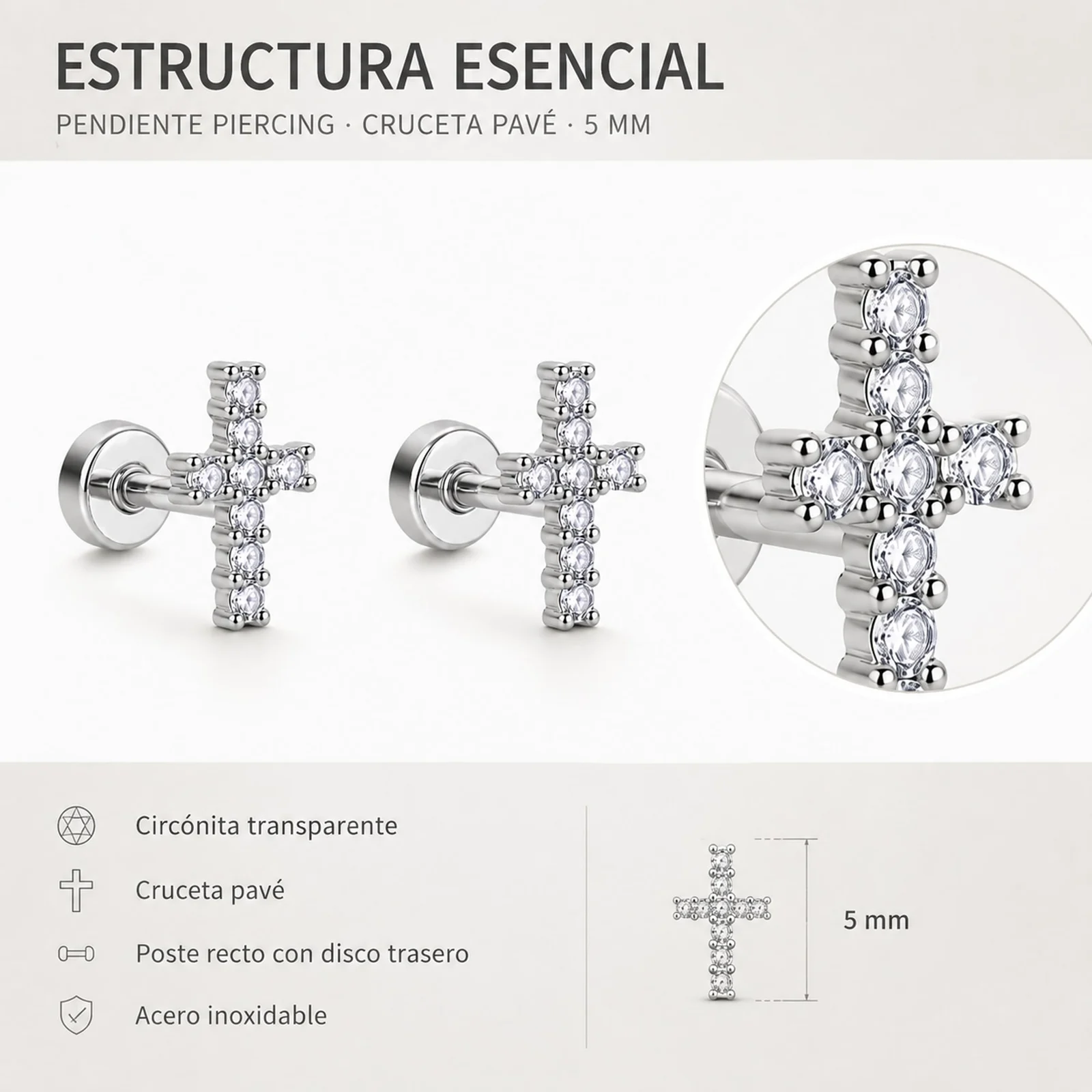 Pendiente-Piercing Bañado Oro 18K y con Circonita