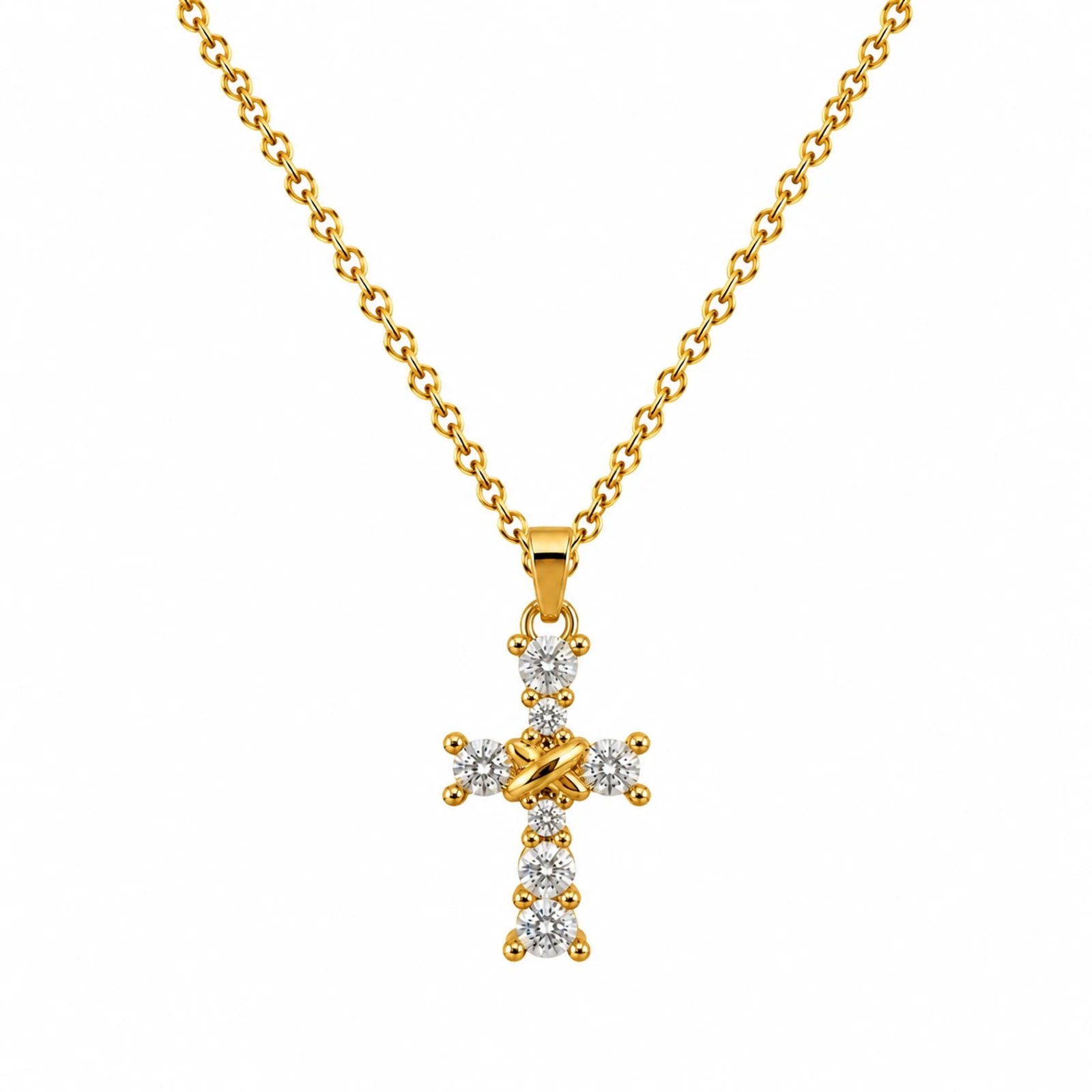 Colgangte Cobre con Circonita Colar Dorado y Cadena Acero