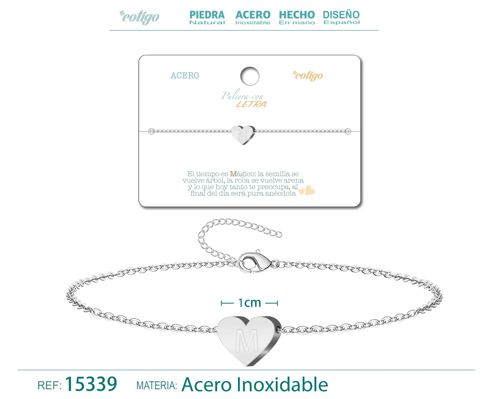 PULSERA LETRA M COLOR PLATEADO