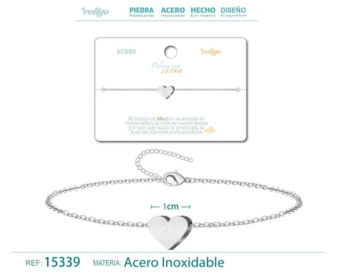 PULSERA LETRA M COLOR PLATEADO